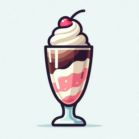 Vector illustration of chocolate milkshake with whipped cream and cherry.のイラスト素材