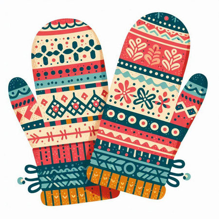 Hand drawn vector illustration of a pair of knitted mittens.のイラスト素材