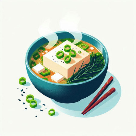 Illustration of a bowl of miso soup with chopsticks.のイラスト素材