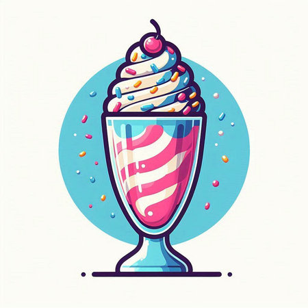 Vector illustration of a milkshake in a glass with whipped cream.のイラスト素材