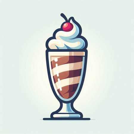 Cartoon ice cream with cherry in a glass. Vector illustration.のイラスト素材