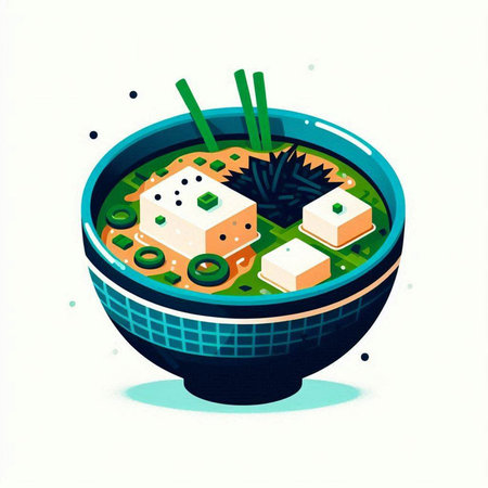 Illustration of japanese soup in a bowl with chopsticksのイラスト素材