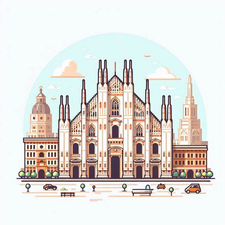 Cathedral of Milan. Italy. Vector illustration in flat style.のイラスト素材