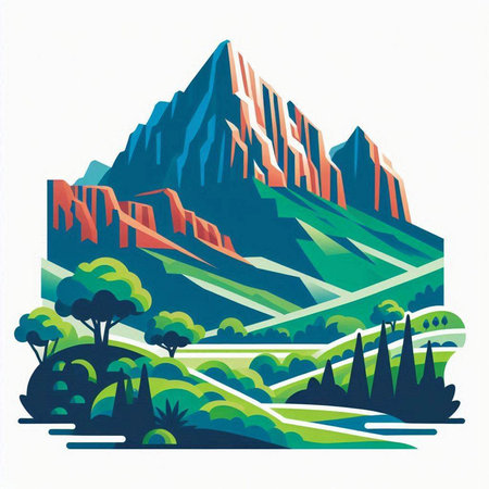 Mountain landscape. Vector illustration of a mountain with a river.のイラスト素材