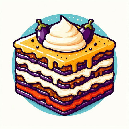 Illustration of a layered cake with whipped cream and blackcurrantのイラスト素材