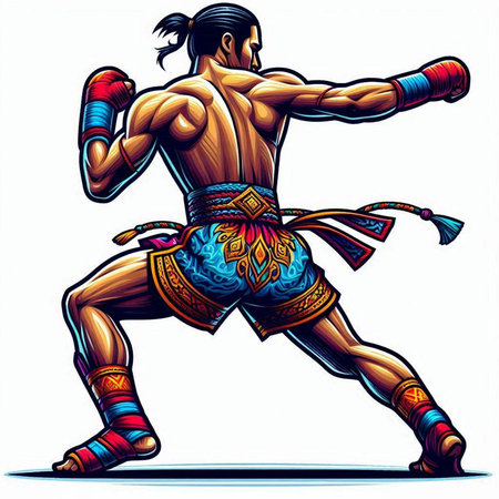 Muay Thai fighter. Vector illustration of Muay Thai fighter.のイラスト素材