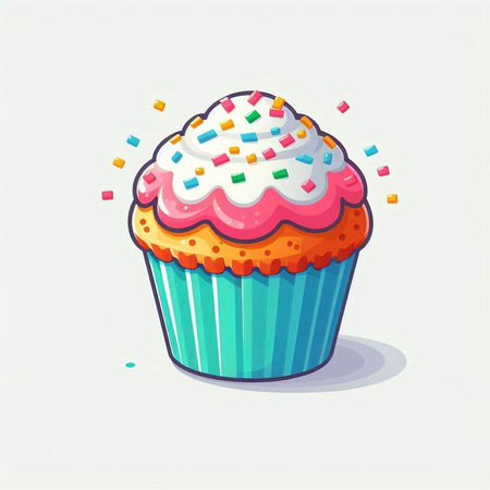 Colorful cupcake with icing and sprinkles. Vector illustration.のイラスト素材