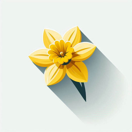 Illustration of a yellow daffodil flower with long shadowのイラスト素材