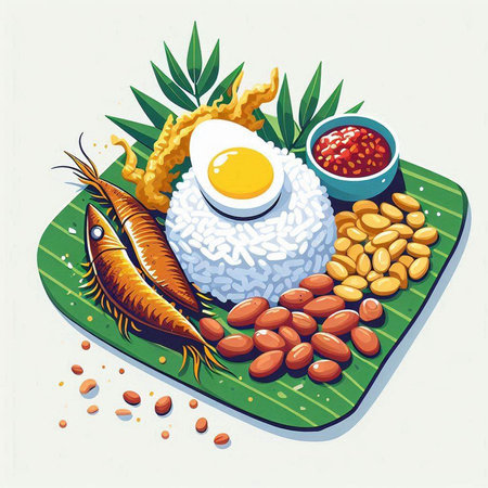 Nasi lemak traditional malaysian food, vector illustrationのイラスト素材