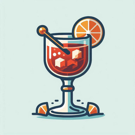 Cocktail with orange slice and ice cubes. Vector illustration.のイラスト素材