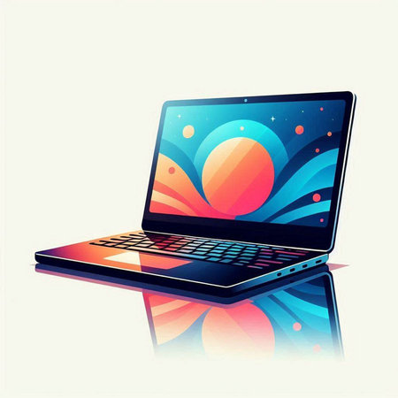 Laptop with colorful abstract background. Vector illustration. Eps 10.のイラスト素材