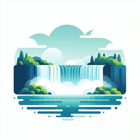waterfall on the river, vector illustration in a flat style.のイラスト素材