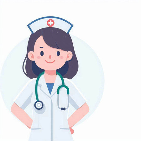 Female nurse with stethoscope and smile on white background vector illustrationのイラスト素材