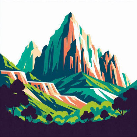 Mountains and forest. Landscape with mountains. Vector illustration.のイラスト素材