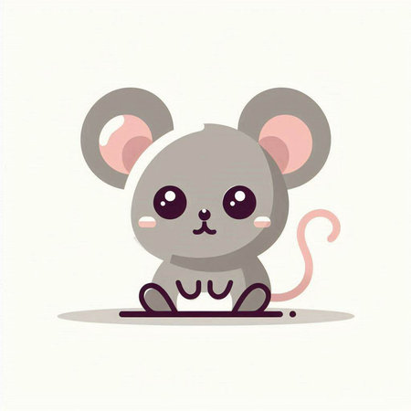Cute cartoon mouse on a white background. Vector illustration, flat design.のイラスト素材