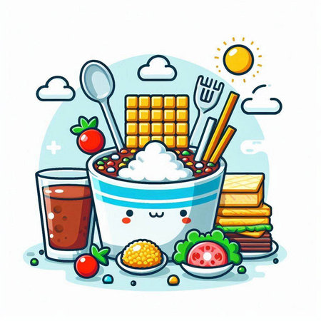 Healthy food. Cartoon vector illustration of a bowl of porridge.のイラスト素材