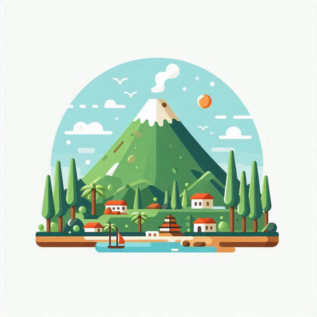 Vector illustration of a mountain landscape in a flat style. Landscape in a flat style.のイラスト素材