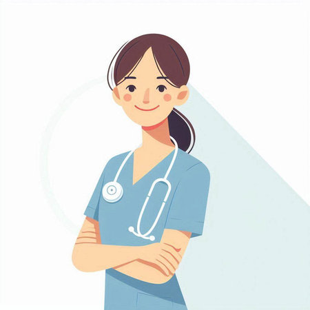 Female nurse with stethoscope. Vector illustration in flat style.のイラスト素材