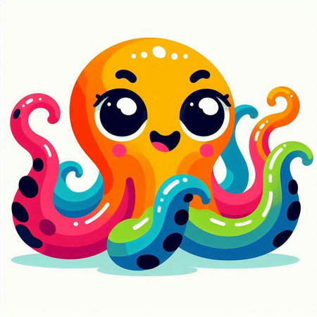 Cute cartoon octopus. Vector illustration of funny octopus.のイラスト素材