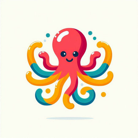 Cute cartoon octopus on a white background. Vector illustration.のイラスト素材