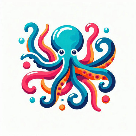 Octopus on a white background. Vector illustration in cartoon style.のイラスト素材