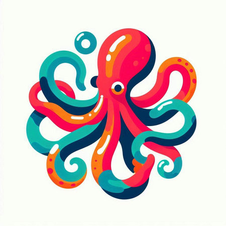 Colorful octopus on a white background. Vector illustration in flat style.のイラスト素材