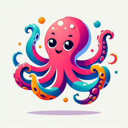 Cute cartoon octopus. Vector illustration. Isolated on white background.のイラスト素材