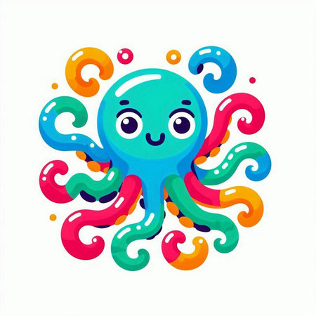 Cute cartoon octopus character. Vector illustration isolated on white background.のイラスト素材