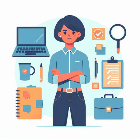 Businesswoman character with briefcase. Vector illustration in a flat styleのイラスト素材
