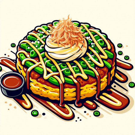 Illustration of a piece of cake with ice cream and caramel sauceのイラスト素材
