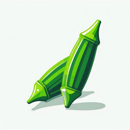 Illustration of two green okra on a white background - vectorのイラスト素材