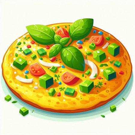 Illustration of pizza with tomato, mozzarella and basil leavesのイラスト素材