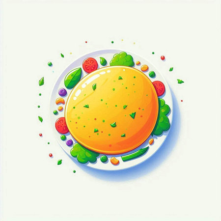 Illustration of omelette with vegetables on a white background.のイラスト素材