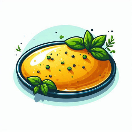 Mashed potatoes with herbs and spices on plate. Vector illustration.のイラスト素材