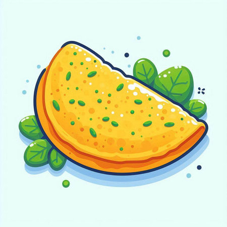 Illustration of a slice of pizza with green peas on a blue backgroundのイラスト素材