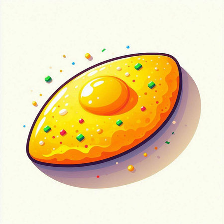 Illustration of a yellow fried egg with colorful candies on a white backgroundのイラスト素材