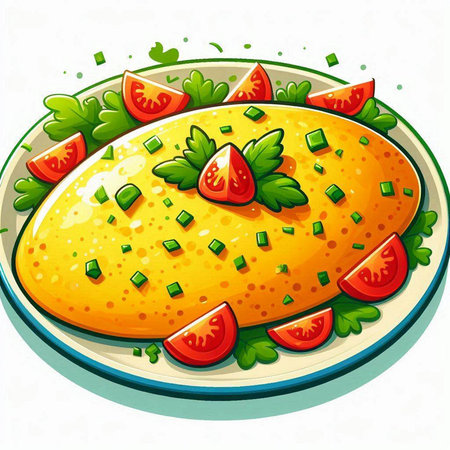 Illustration of a traditional mexican omelette with tomatoes and parsleyのイラスト素材