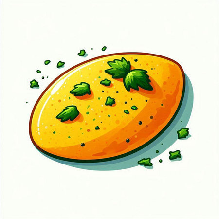 Illustration of a slice of mango with parsley on a white backgroundのイラスト素材