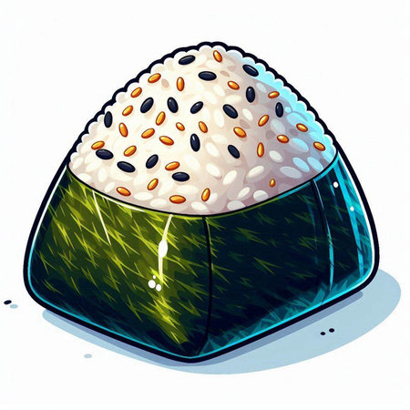 Illustration of a sushi roll with rice and sesame seeds.のイラスト素材