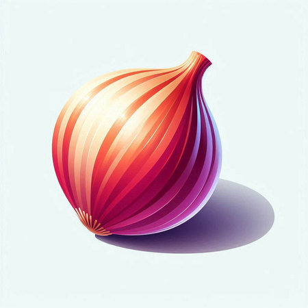 Vector illustration of a fresh red onion on a light blue background.のイラスト素材