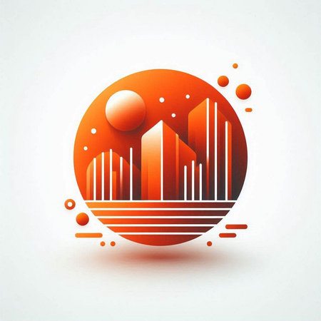 Modern city skyline icon on white background. 3d vector illustration.のイラスト素材