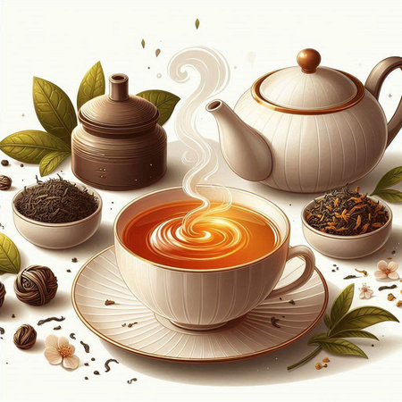 Tea background with teapot, cup and teacup.のイラスト素材