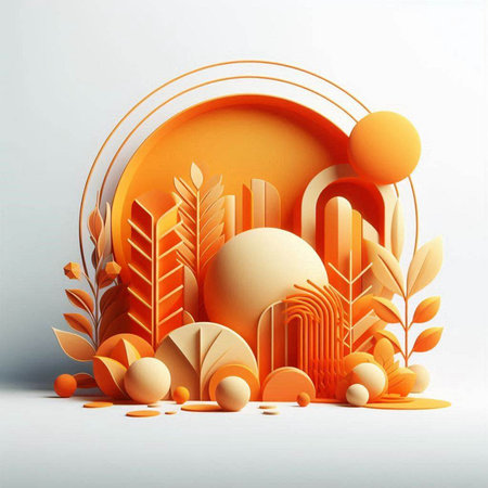 Abstract orange background with 3d paper cut shapes. 3d renderingのイラスト素材