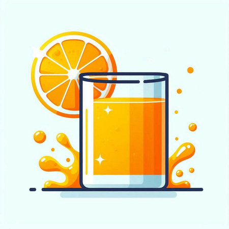 Orange juice in a glass with orange slices. Vector flat illustration.のイラスト素材