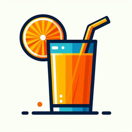 Orange juice in a glass with a straw. Vector illustration in flat style.のイラスト素材
