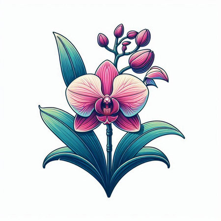 Orchid flower isolated on white background. Hand drawn vector illustration.のイラスト素材