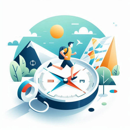 Vector illustration of a man jogging in the park next to a compassのイラスト素材