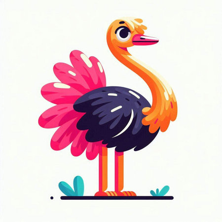 Ostrich on white background. Vector illustration in cartoon style.のイラスト素材