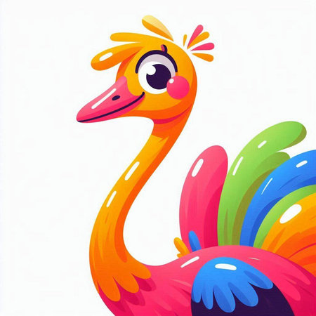 Funny cartoon flamingo. Vector illustration isolated on white background.のイラスト素材