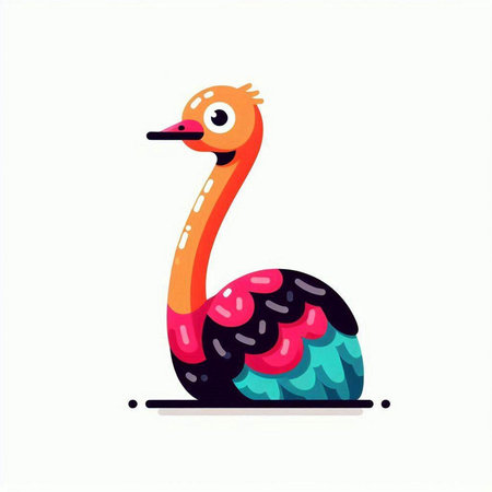 Cute cartoon ostrich isolated on white background. Vector illustration.のイラスト素材